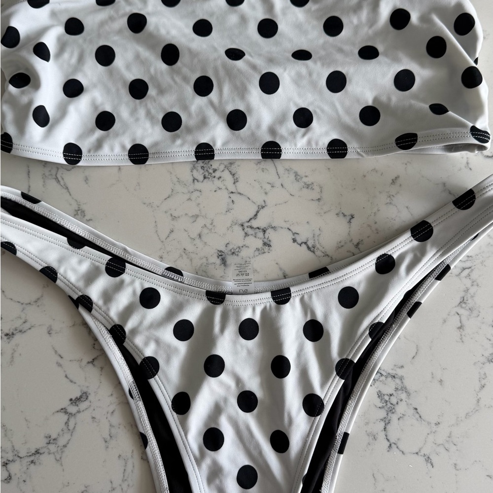 White & Black Polka Dot Bikini Set - Classic Women's Swimwear